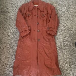 Women's Vintage Rust Long Leather Coat Made in Israel